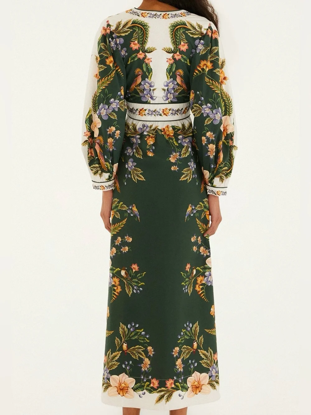 FARM Rio Green White Nature V-Neck Buttoned Floral Maxi Dress - Picture 3 of 10